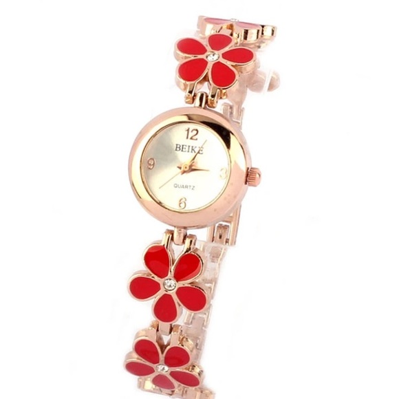 Accessories - Red and Gold flower watch